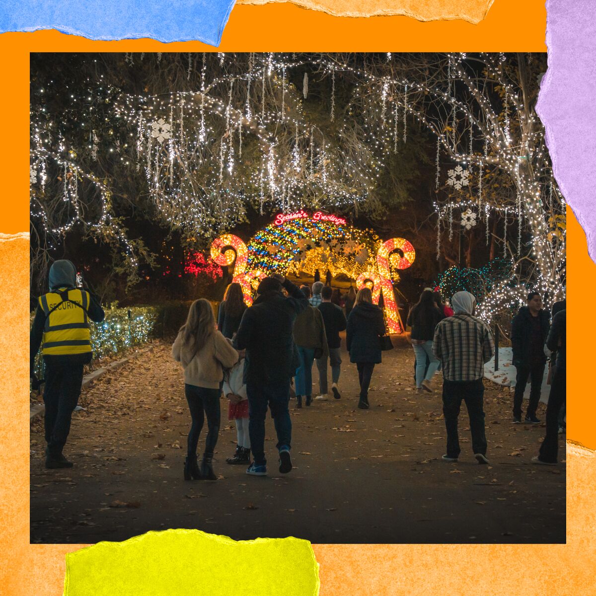 Visitors get ready to walk the illuminated path of Holiday Road.