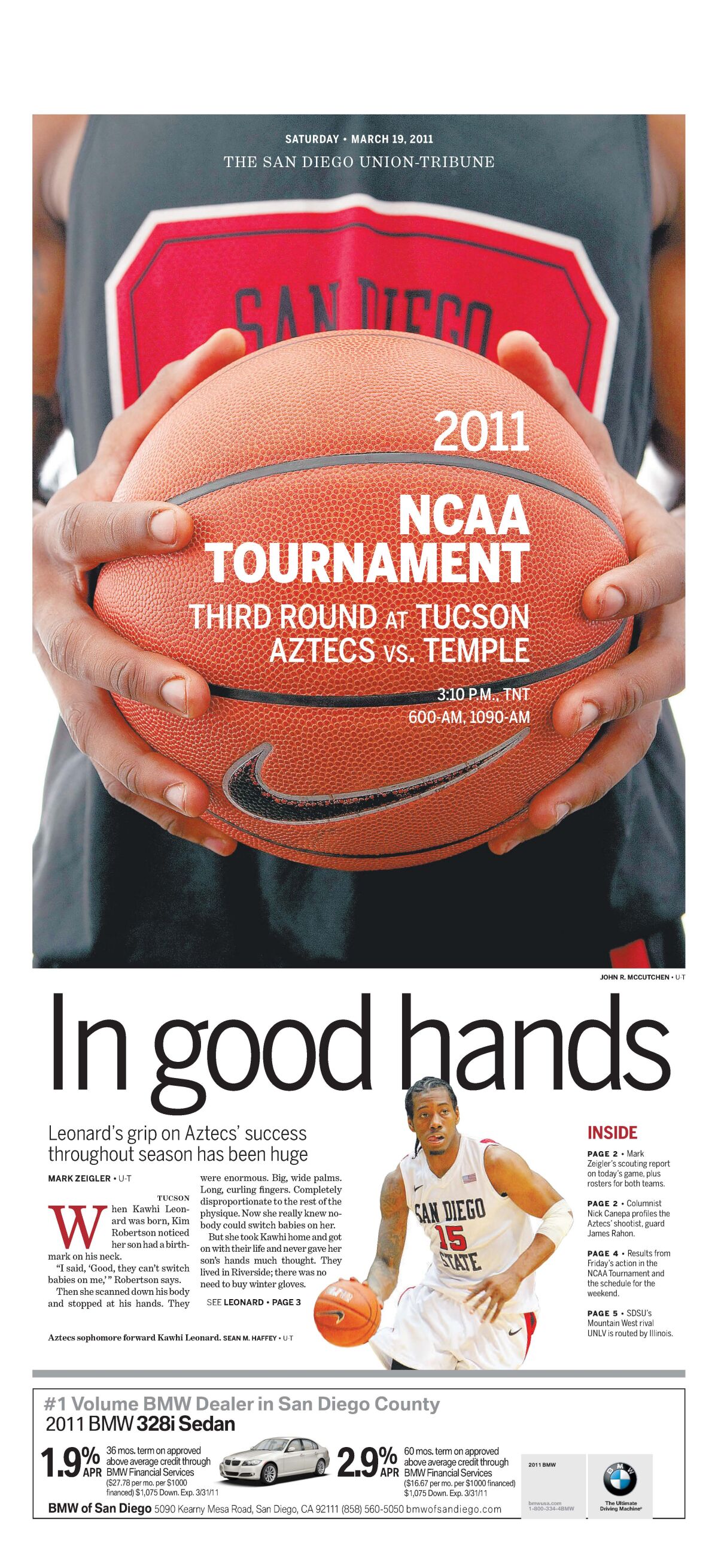 March 19, 2011 Sports cover page