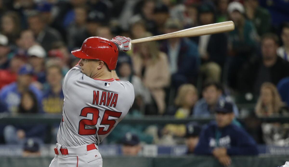 Angels left fielder Daniel Nava suffered a left-groin strain against Seattle on Monday.