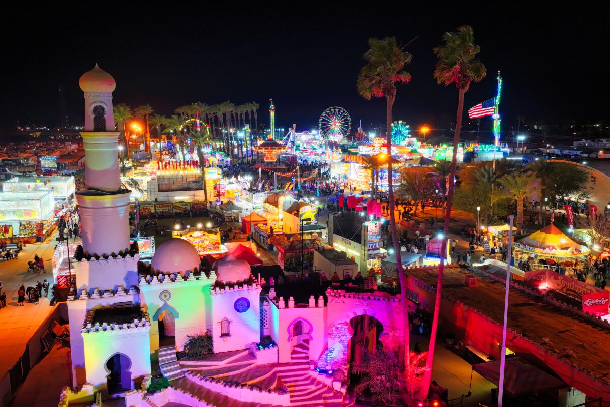 The Riverside County Fair & National Date Festival includes a midway, Ferris wheel and castle.
