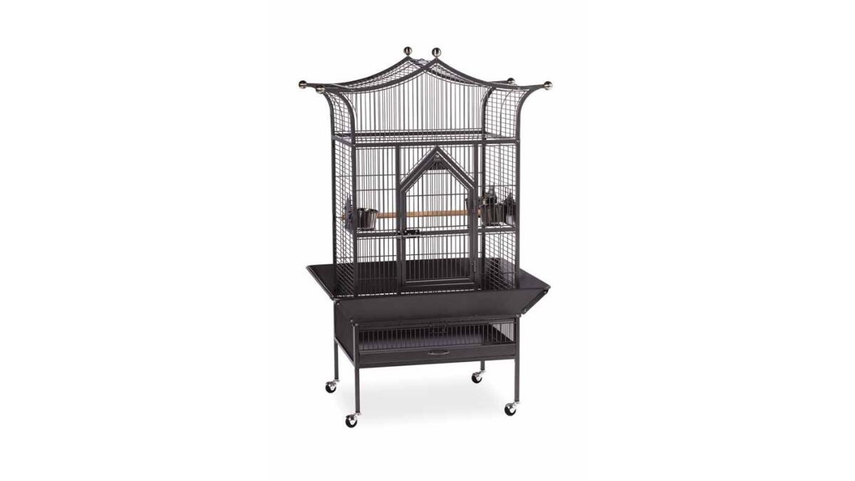 The Victorians nailed the craft of birdcages. Today’s modern versions? Not so much. But with its pagoda style roofline and ball finials, Prevue Pet’s Royalty birdcage, $399, adds a dash of Chinoiserie style for your feathered friends.