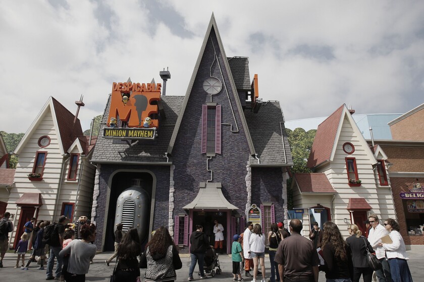 A man died of a self-inflicted gunshot wound near the Despicable Me Minion Mayhem ride, seen here in 2014, at Universal Studios Hollywood on Friday, officials said.