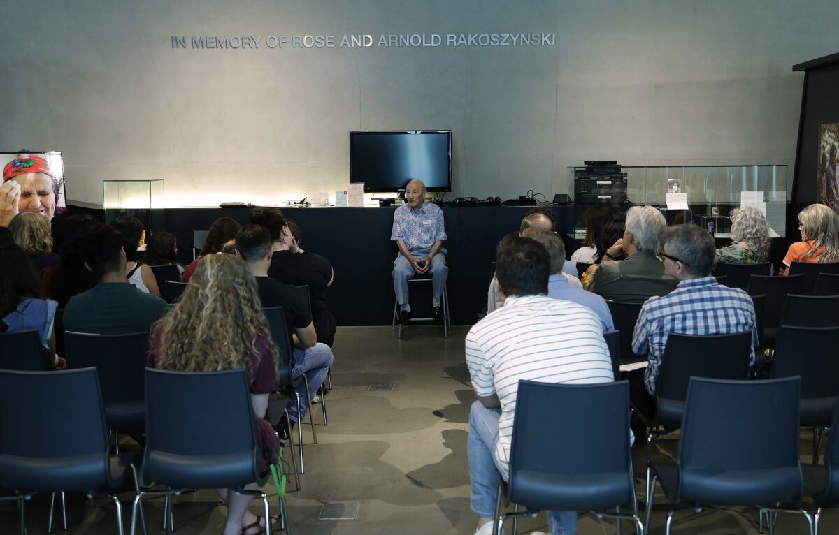 Holocaust survivor Joseph Alexander tells his story at the L.A. Museum of the Holocaust, where he speaks often.