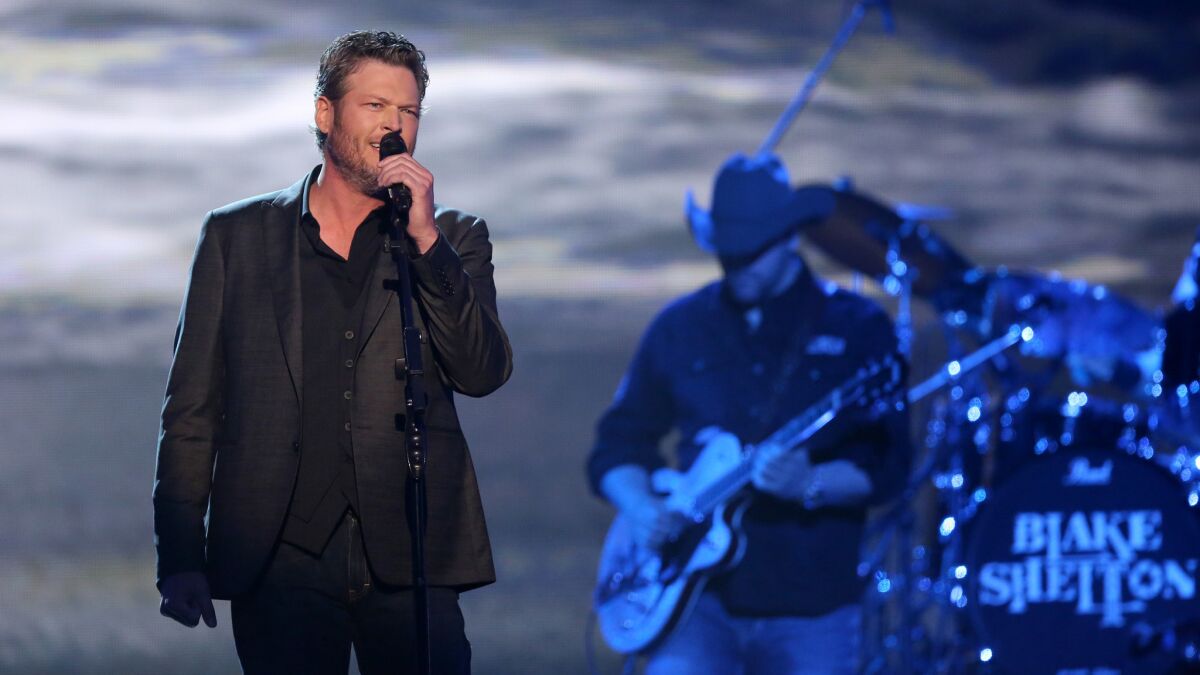 Blake Shelton performs during last month's Academy of Country Music Awards.