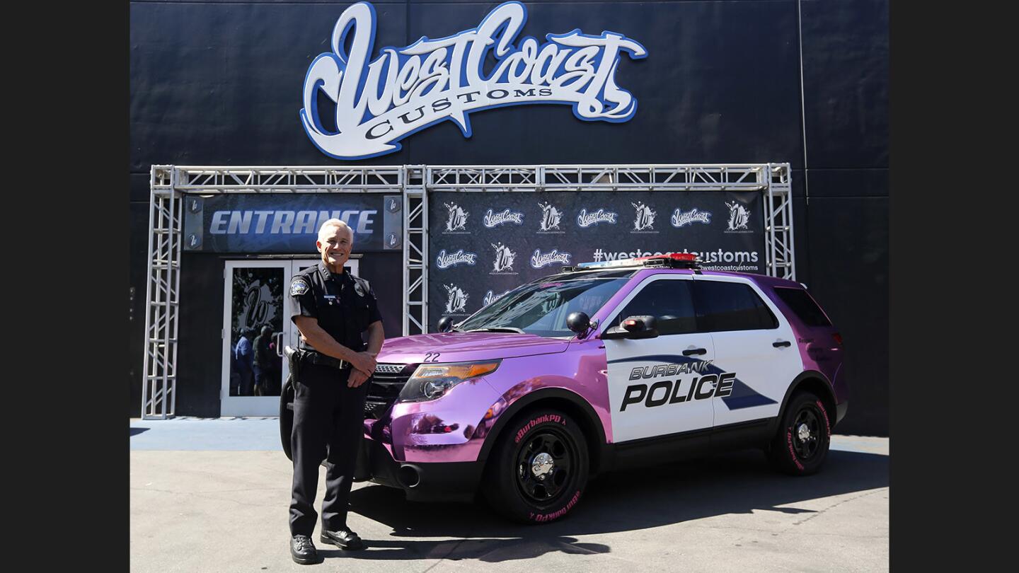 Photo Gallery: Burbank Police Dept. unveiled a chrome pink police vehicle for Breast Cancer Awareness month