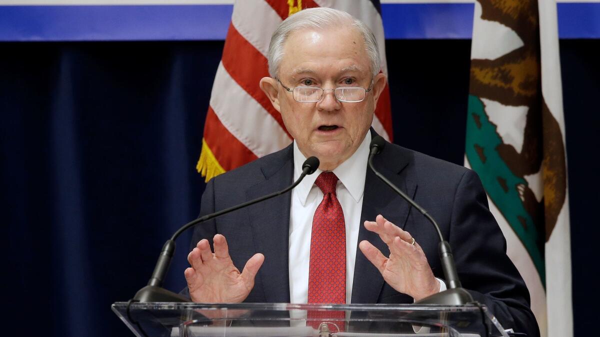 U.S. Attorney General Jeff Sessions addresses the California Peace Officers' Association 26th Annual Law Enforcement Legislative Day in Sacramento March 7.