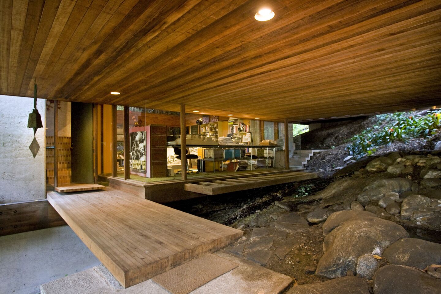 "Ray Kappe's house may be the greatest house in Southern California," said Stephen Kanner, past president of the L.A. chapter of the American Institute of Architects. "It's so creative, not only in the way he's sited it and the floor plan but the way light moves through the space, the way it hovers up and isn't pushed into the ground like most houses on slopes." Kappe used large rectangular concrete pillars to support the wood foundation beams, and the 4,000-square-foot house seems to float. "It constantly relates back to the hillside outside," panelist Ron Radziner said. "It's the quintessential tree house." Kappe, a founder of the Southern California Institute of Architecture, said: "I always appreciated Wright, but I didn't try to copy him. We were lighter on the landscape than that."