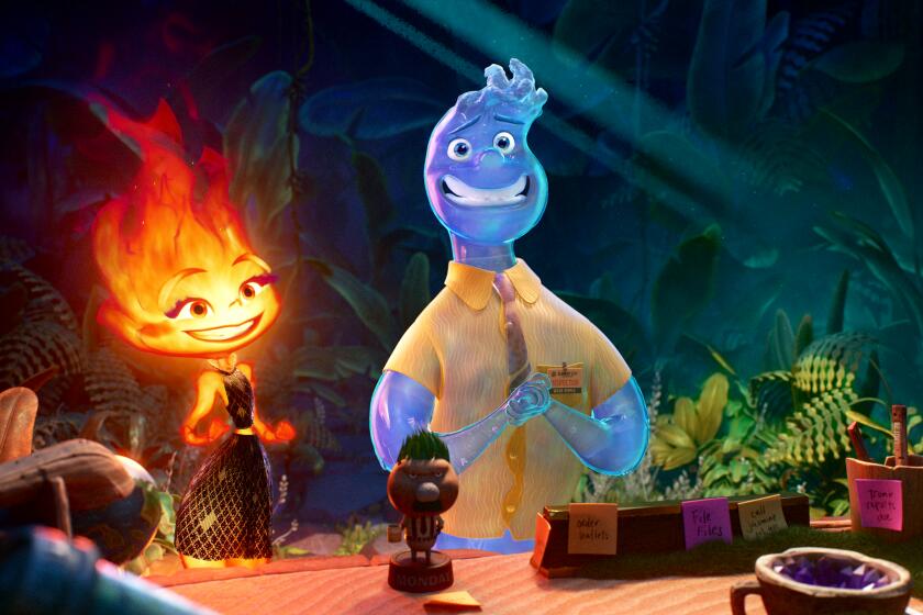ELEMENTAL, Disney and Pixar's all-new, original feature film releasing June 16, 2023, features the voices of Leah Lewis and Mamoudou Athie as Ember and Wade, respectively. In a city where fire-, water-, land-, and air-residents live together, this fiery young woman and go-with-the-flow guy are about to discover something elemental: how much they actually have in common. "Elemental" is directed by Peter Sohn and produced by Denise Ream. © 2022 Disney/Pixar. All Rights Reserved.