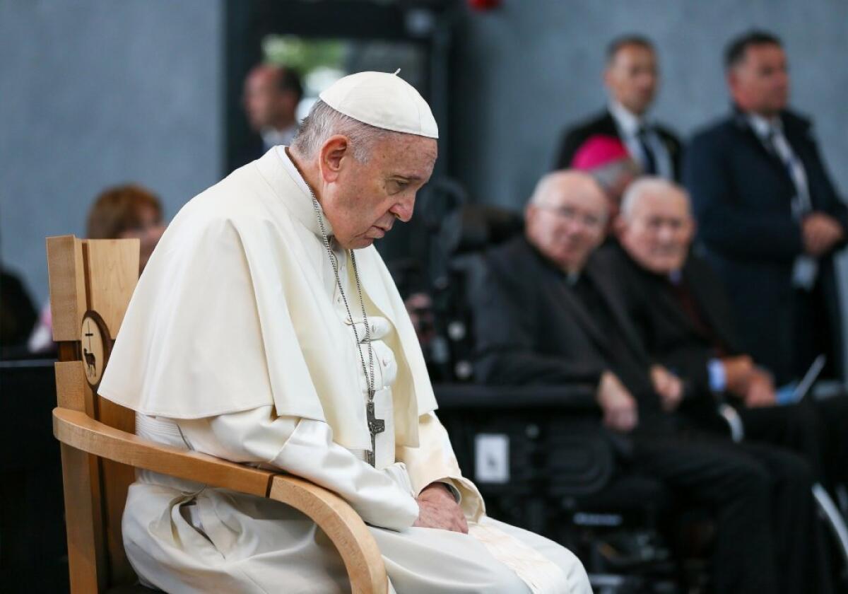 Pope Francis prays at Knock Shrine in County Mayo, Ireland, on Sunday.