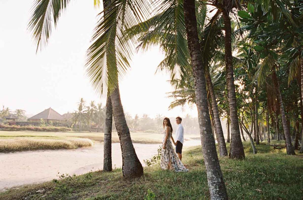 A couple celebrates their honeymoon in Bali.