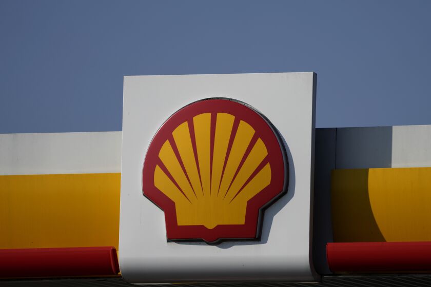 FILE - A Shell logo is seen at a petrol station in London, on March 8, 2022. Global energy giant Shell said Thursday, Feb. 2, 2023, that its annual profits doubled to a record high, as oil and gas prices soared after Russia's invasion of Ukraine. (AP Photo/Frank Augstein, File)