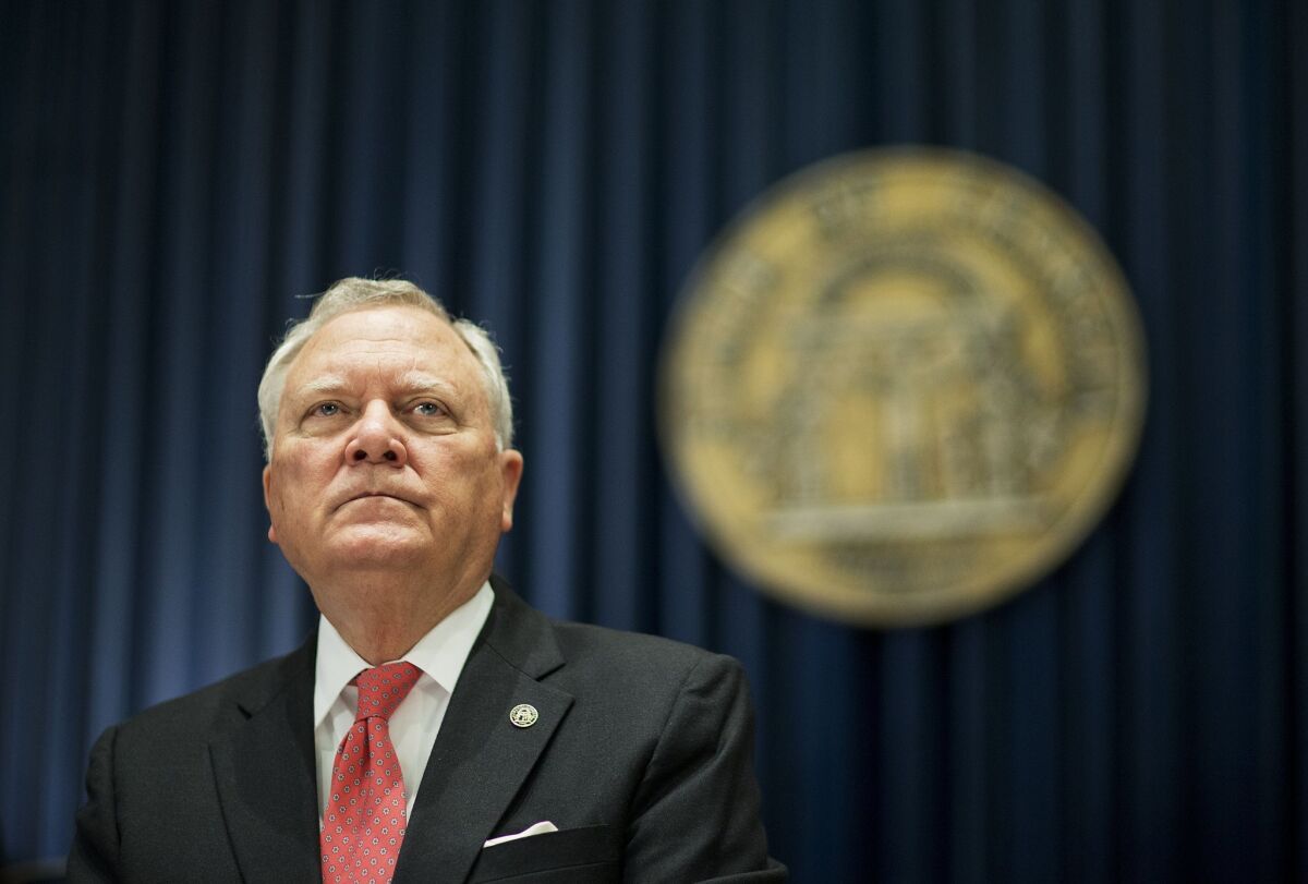 Georgia Gov. Nathan Deal, seen in March in Atlanta, visited Los Angeles to meet with studio executives and producers.