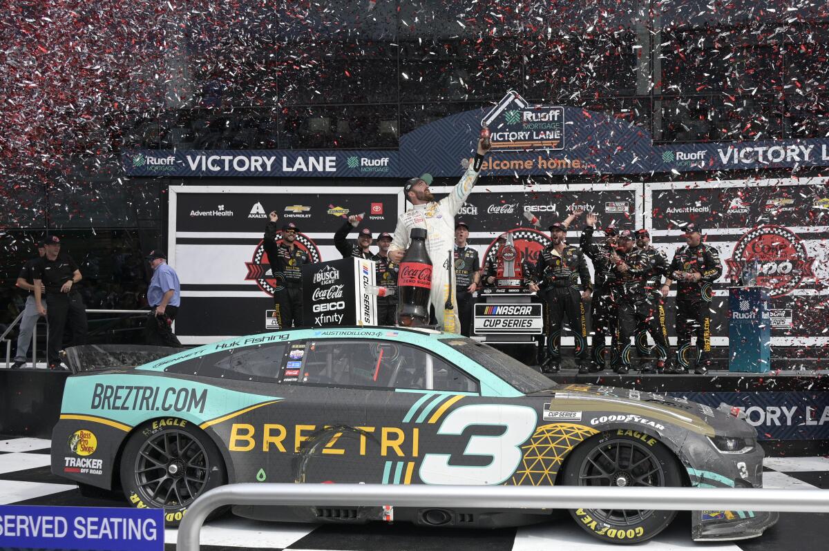 Austin Dillon rejoices after winning Sunday's NASCAR Cup race at Daytona International Speedway.