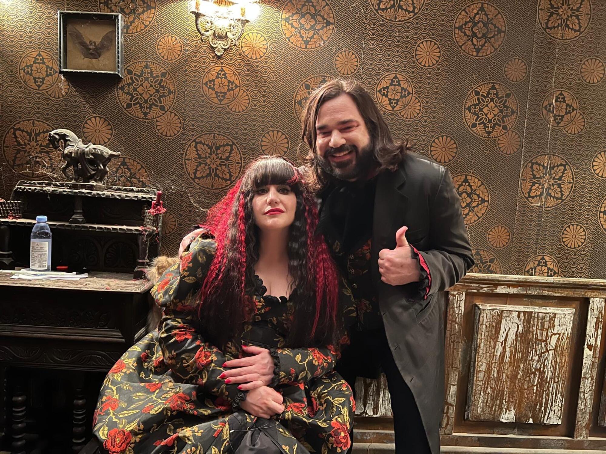 Natasia Demetriou and Matt Berry on the set of "What We Do in the Shadows."