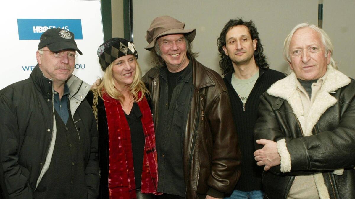 Bingham Ray from left, Pegi Young, Neil Young, Richard Abramowitz and Elliot Roberts attend the 3rd Annual Film Comment Selects special screening and reception of "Greendale" February 13, 2004 in New York City.