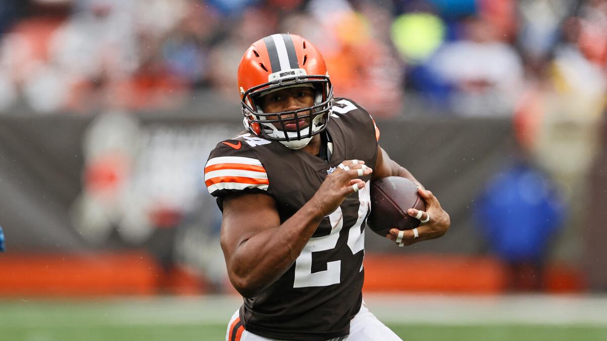 Cleveland Browns running back Nick Chubb carries the ball against the Detroit Lions on Nov. 21.