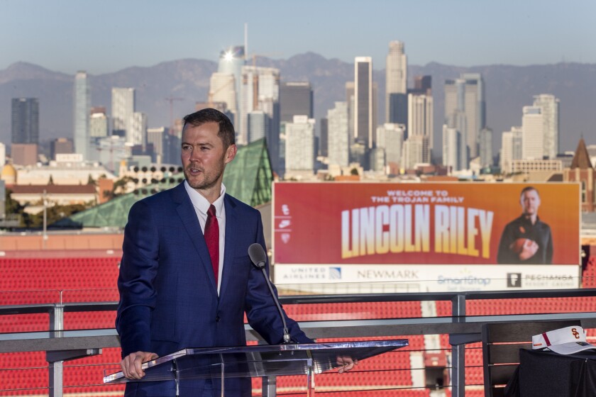 LOS ANGELES, CA - November 29 2021: Lincoln Riley is announced as the new head football coach.