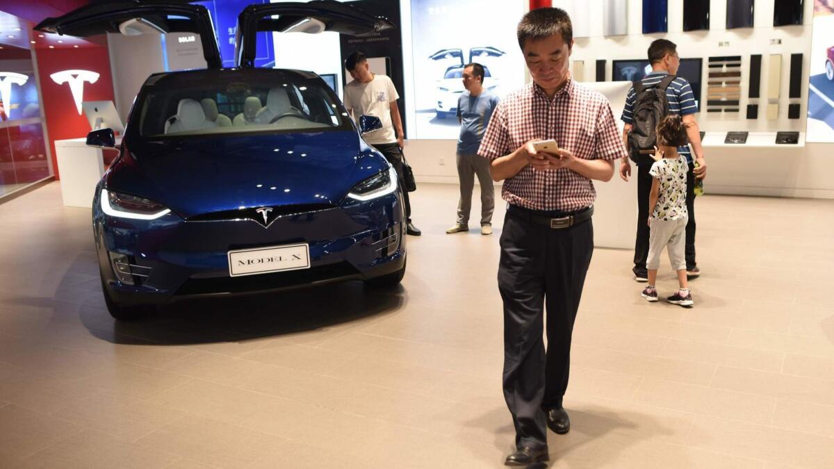 A Tesla showroom in Beijing.