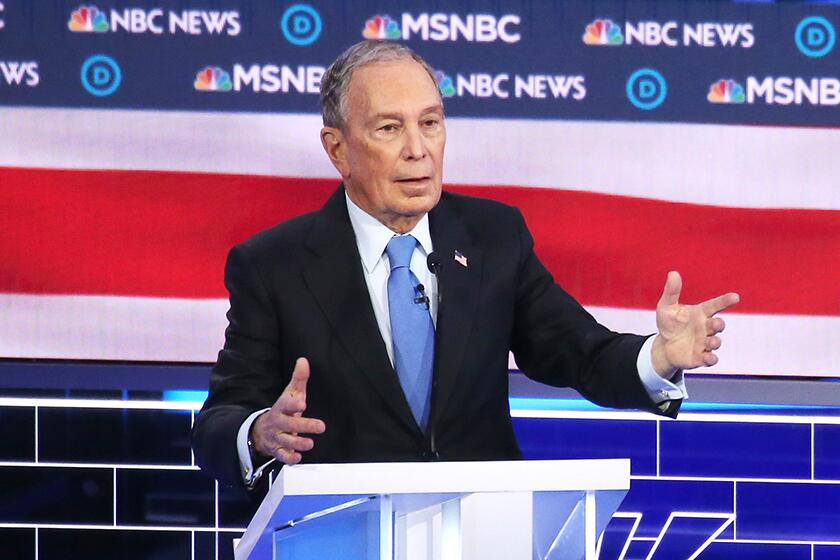 Democratic presidential candidate Michael Bloomberg speaks during Wednesday's debate in Las Vegas.