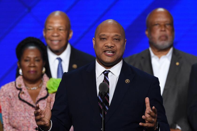 Rep. Andre Carson of Indiana speaks on the third day of the Democratic National Convention.