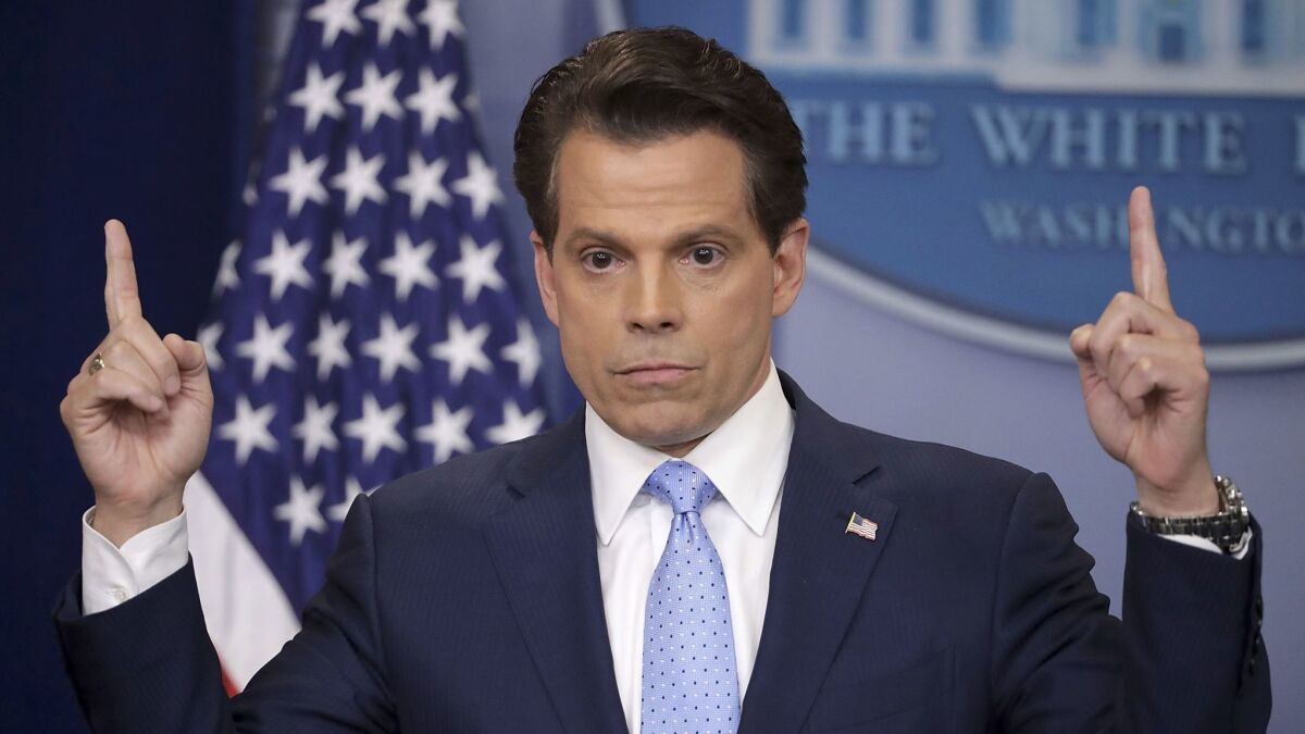 Anthony Scaramucci answers reporters' questions during the daily White House press briefing in the Brady Press Briefing Room at the White House July 21, 2017 in Washington, DC.