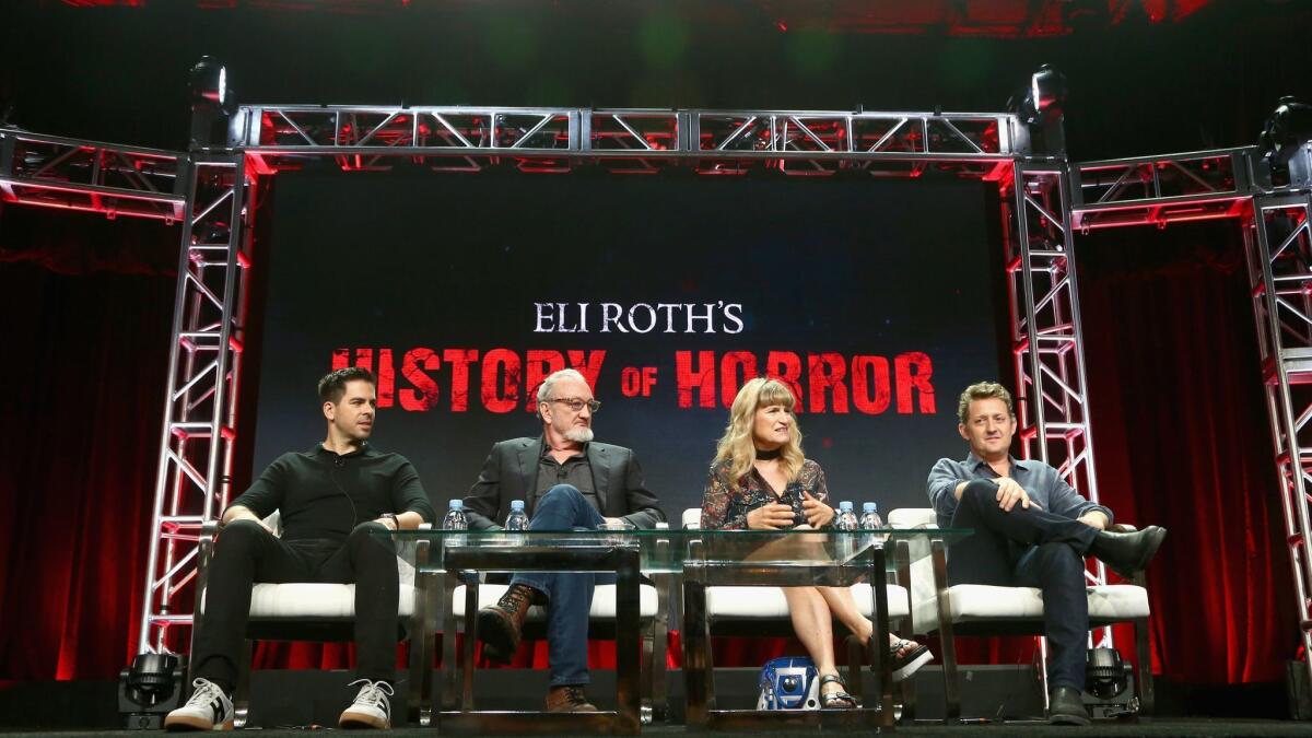 Executive producer Eli Roth, actor Robert Englund, director Catherine Hardwicke and actor Alex Winter of 'AMC Visionaries: Eli Roth's History of Horror' at the TCA press tour Saturday.