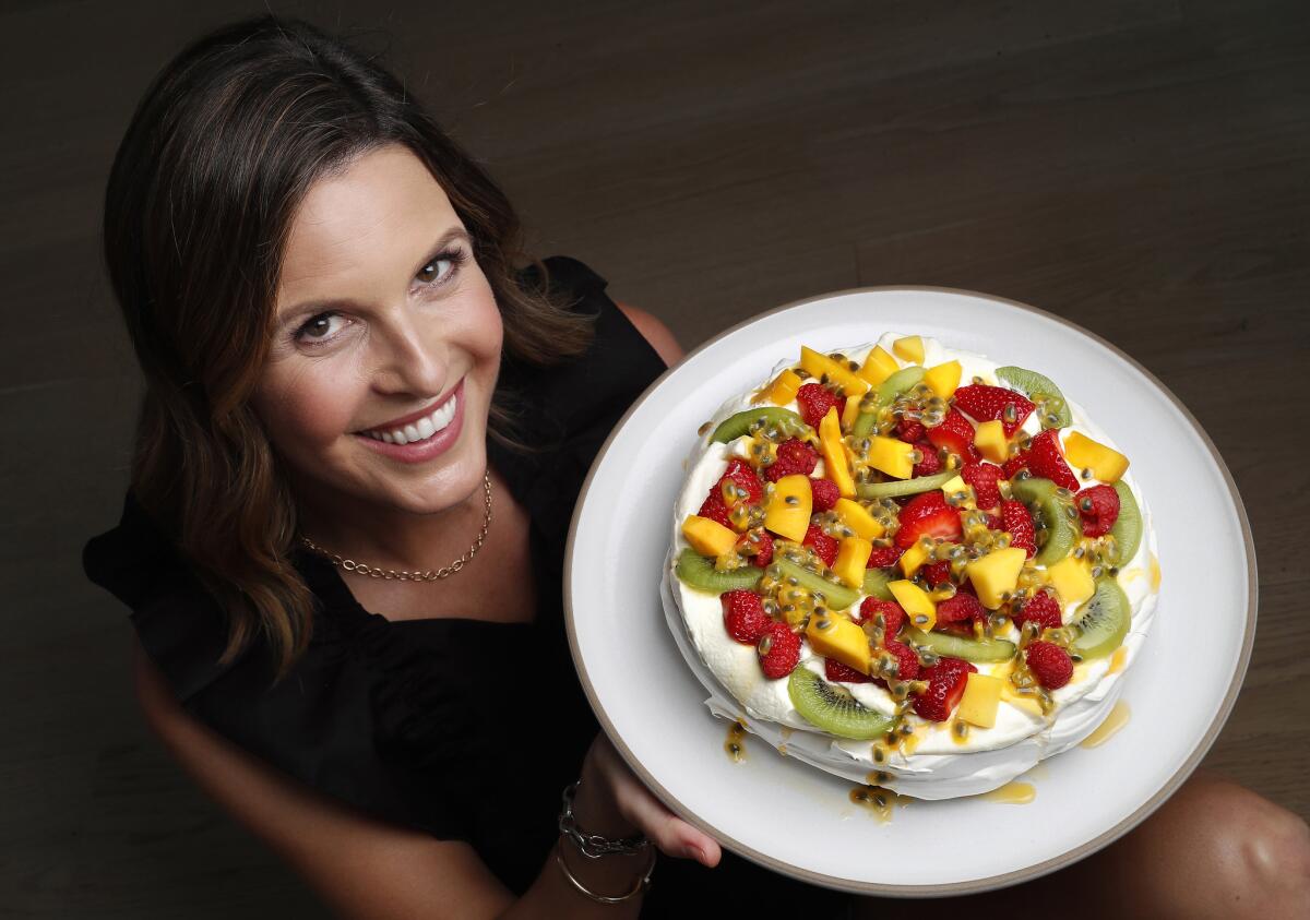 Candace Nelson, the co-founder of Sprinkles cupcakes, displays her Pavlova.