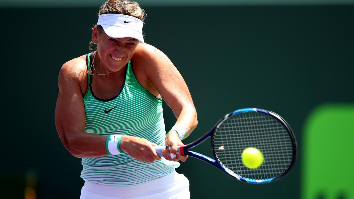 Victoria Azarenka won the Miami Open for the third time with a victory over Svetlana Kuznetsova on Saturday.