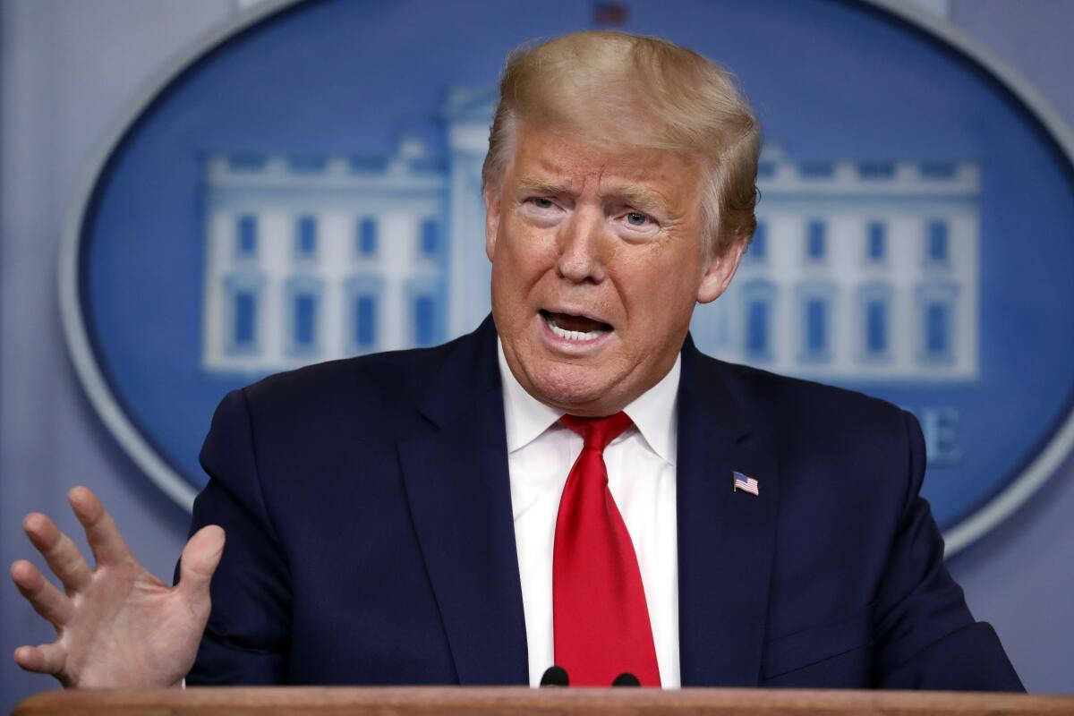 President Trump speaks about the coronavirus at the White House on Thursday.