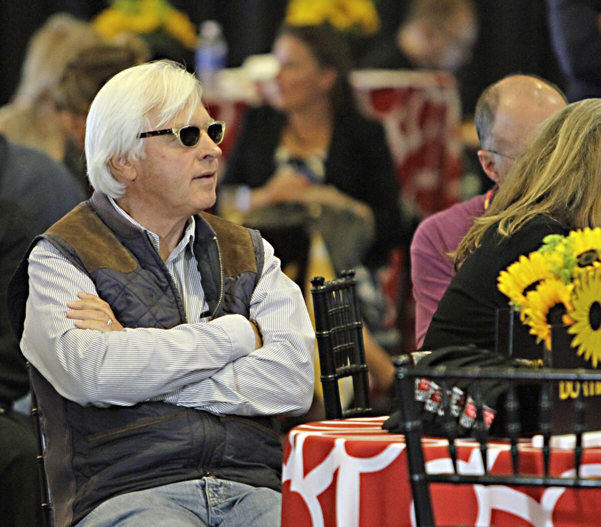Trainer Bob Baffert watches the draw for the Preakness Stakes on Wednesday at Pimlico Race Course in Baltimore