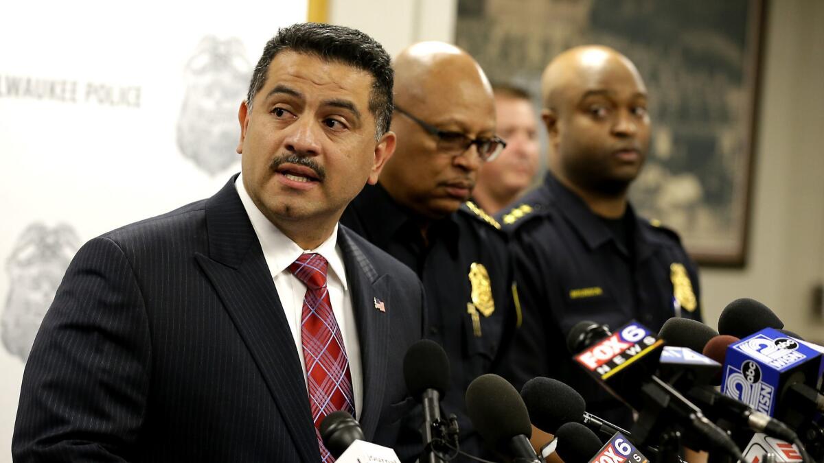 Milwaukee Police Chief Alfonso Morales speaks to the media Wednesday about the footage showing officers using a stun gun on Milwaukee Bucks rookie Sterling Brown.