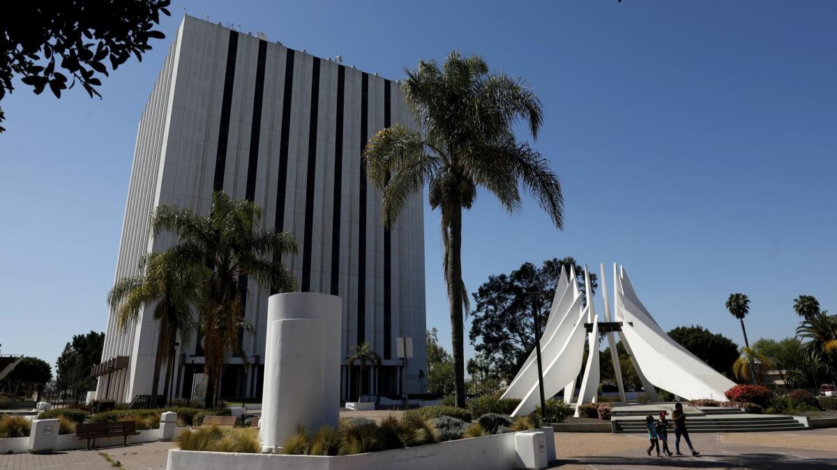 The audit, released Wednesday, is the state controller’s second recent review of Compton’s accounting practices. Above, the Martin Luther King Jr. Memorial Hall in Compton.