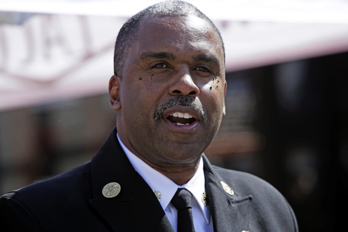 Los Angeles County Fire Chief Daryl Osby speaks at an event in Inglewood in 2014. The Fire Department is at the center of a scandal over cheating on examinations.