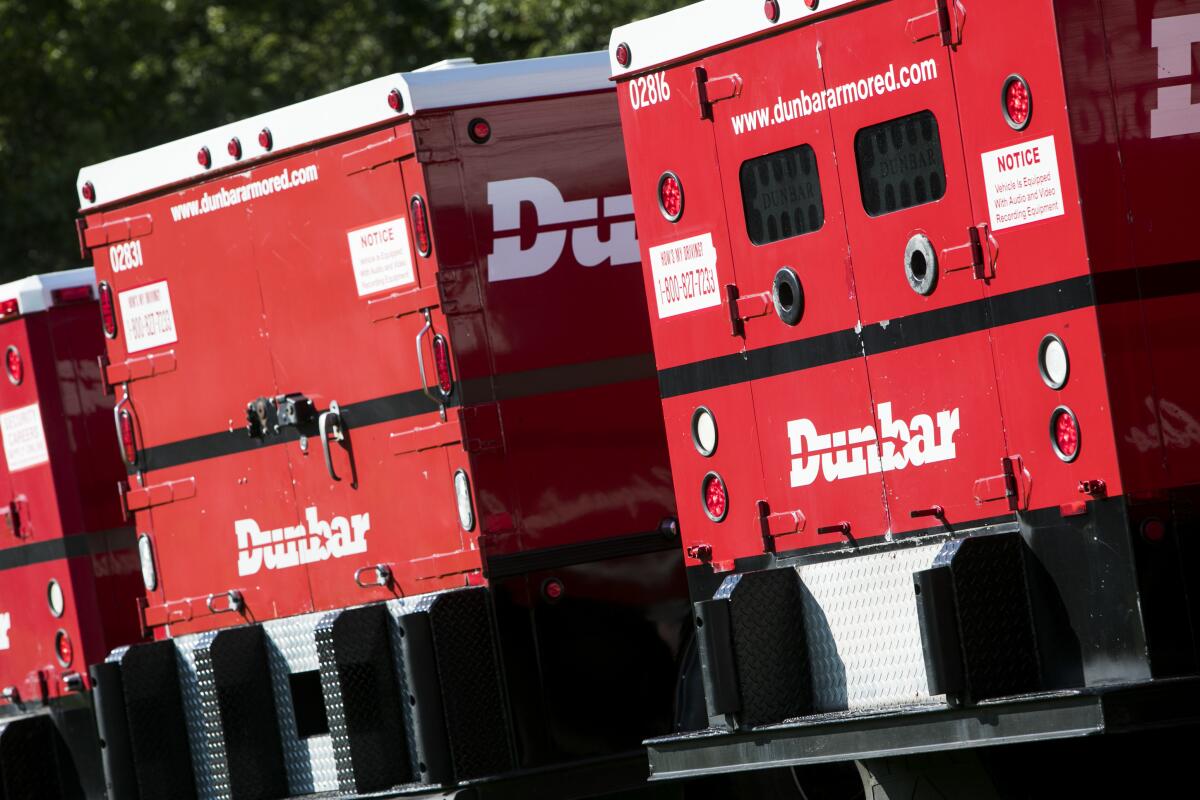 A row of Dunbar Armored trucks in August 2017.