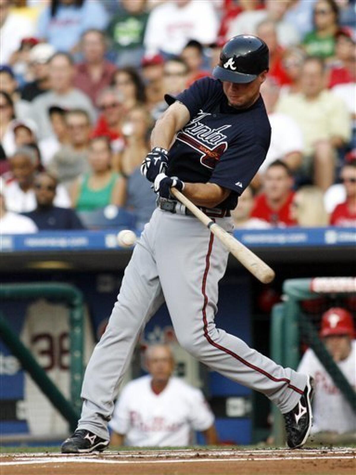 Atlanta Braves Chipper Jones takes batting practice prior to the