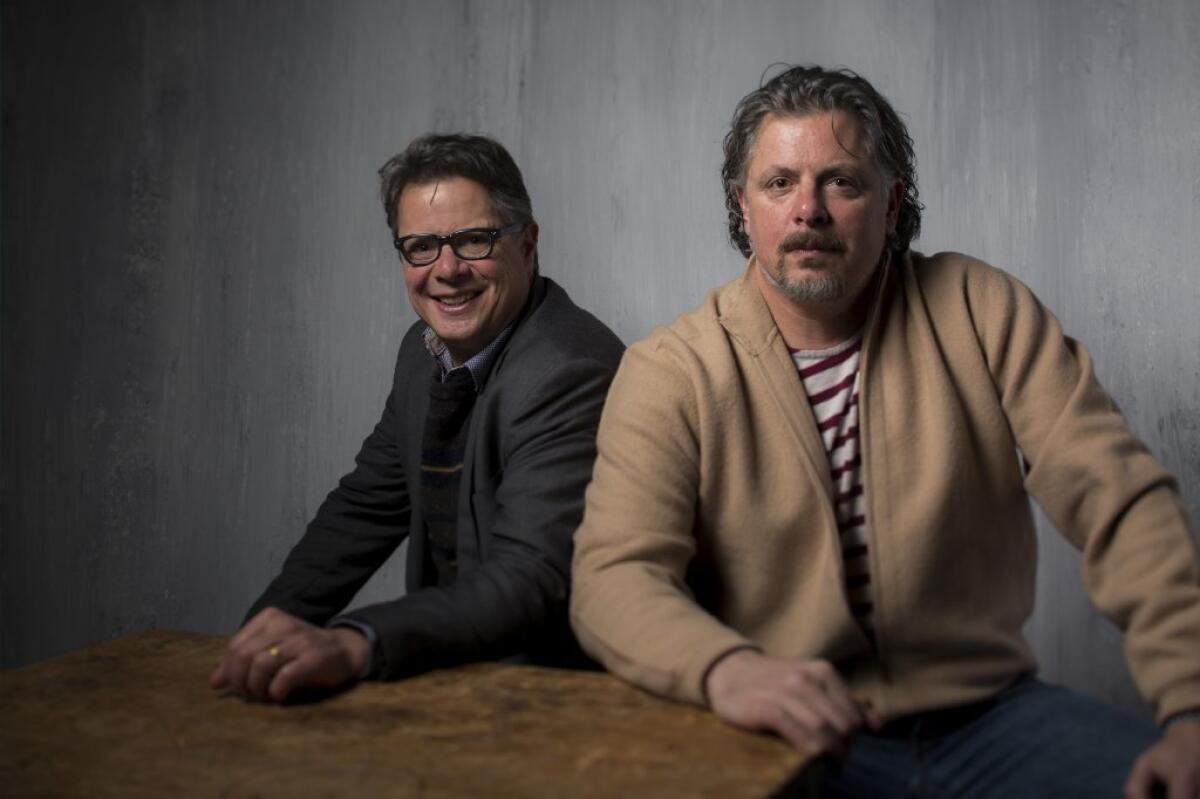Directors Andrew Smith, left, and Alex Smith, whose film "Walking Out" is in the drama competition, at the Sundance Film Festival in Park City, Utah, on Friday.