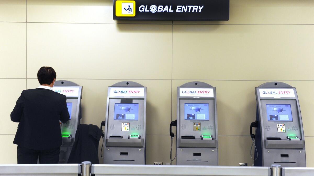 Global Entry Trusted Traveler machines at Dulles International that allow for faster processing through customs.