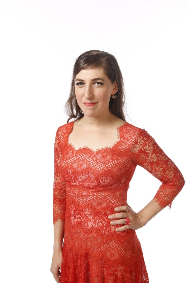 Mayim Bialik, nominated for outstanding supporting actress in a comedy series, at the L.A. Times photo booth at the 65th Annual Primetime Emmy Awards actors dinner on Friday.