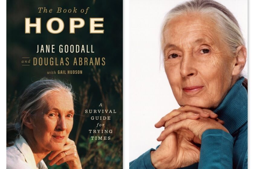  Jane Goodall and book cover for "The Book of Hope."