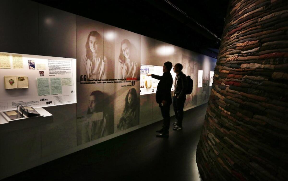 Israeli Prime Minister Benjamin Netanyahu was scheduled Thursday to visit the Museum of Tolerance in Los Angeles. Above, a permanent exhibition at the museum focuses on the life of Anne Frank.