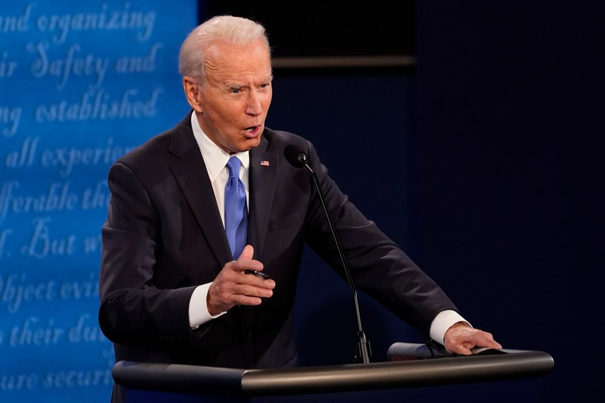 Democratic candidate Joe Biden speaks during the second presidential debate Thursday in Nashville.