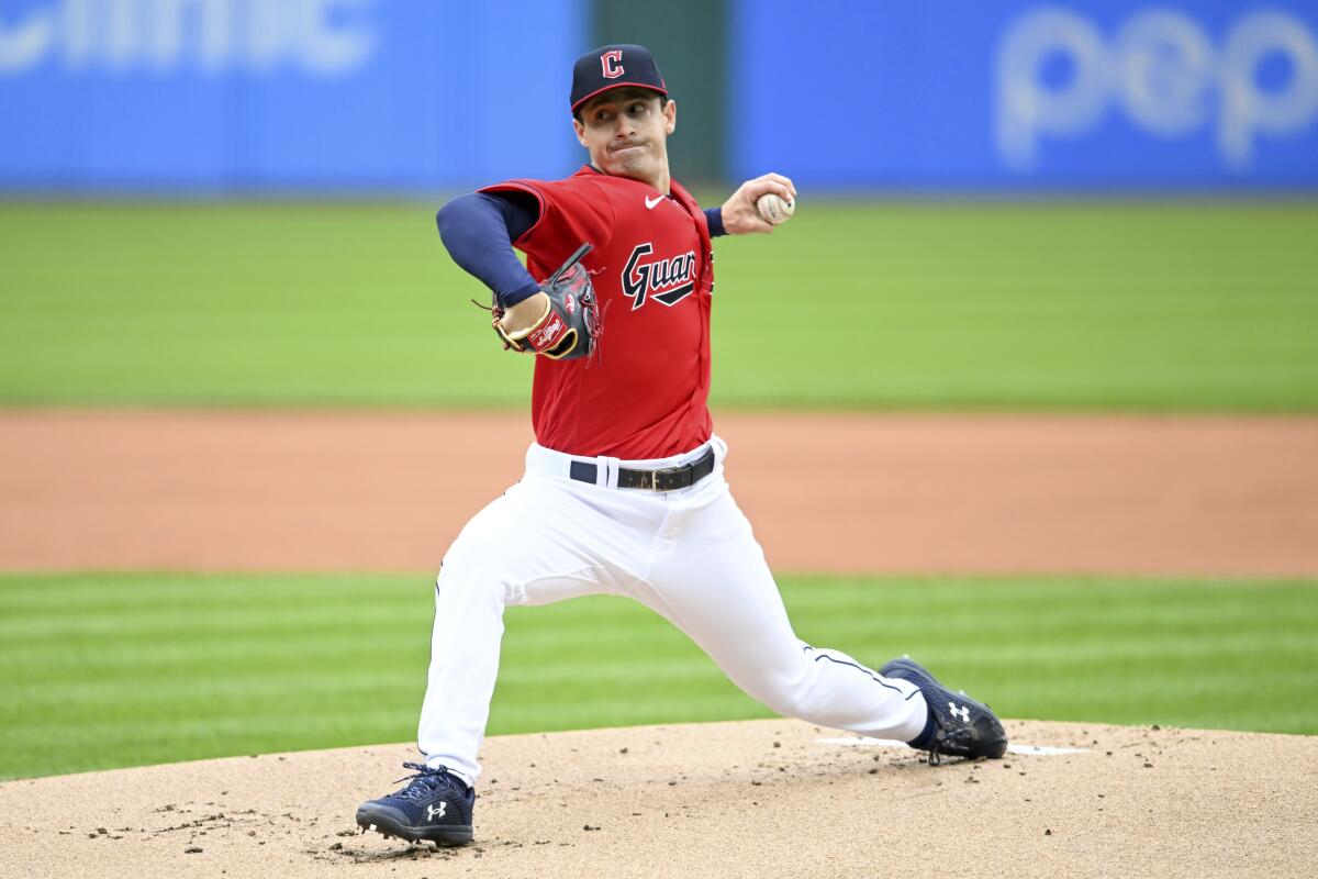 CLEVELAND, OH - APRIL 11: Cleveland Guardians starting pitcher