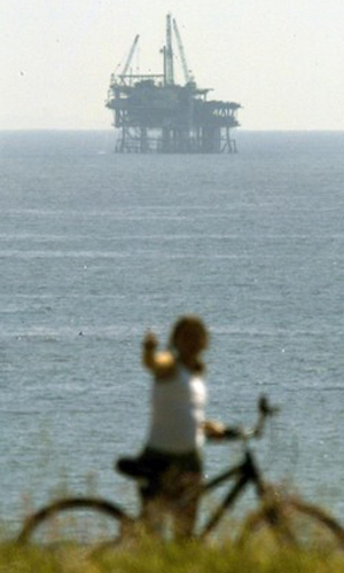 A rig near Santa Barbara. The notion of renewed drilling off the coast has drawn mixed reaction.