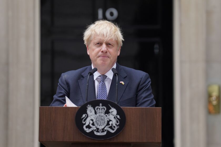 British Prime Minister Boris Johnson at the lectern