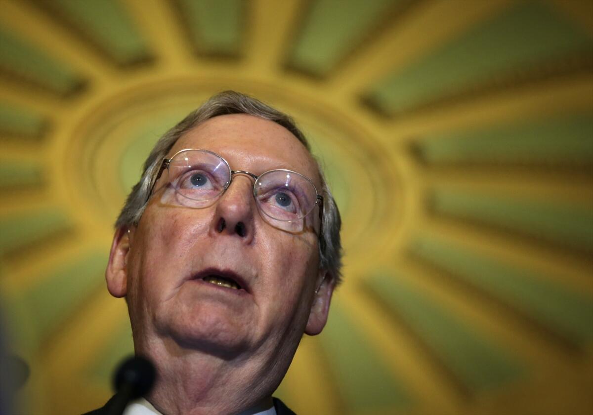 Senate Minority leader Mitch McConnell (R-Ky.)speaks to members of the media.