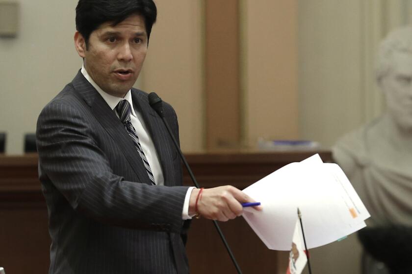 State Sen. Kevin de Leon (D-Los Angeles), speaking on a bill before the Senate in September, received a letter Thursday from the state ethics agency saying it may investigate whether he directed a donation to be made to a nonprofit from a political committee affiliated with the Latino Caucus.