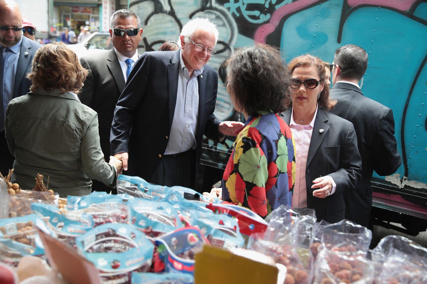 Bernie Sanders campaigns in San Francisco's Chinatown.