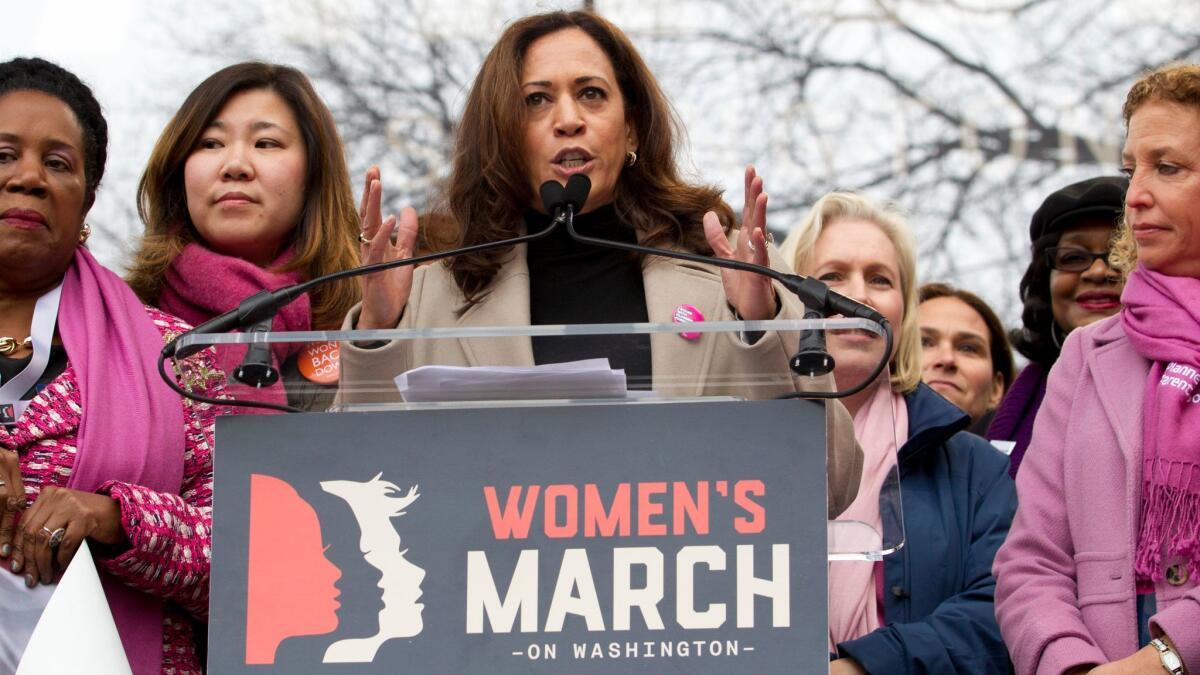 U.S. Sen. Kamala Harris (D-Calif.) speaks during the Women's March on Washington on Jan. 21.
