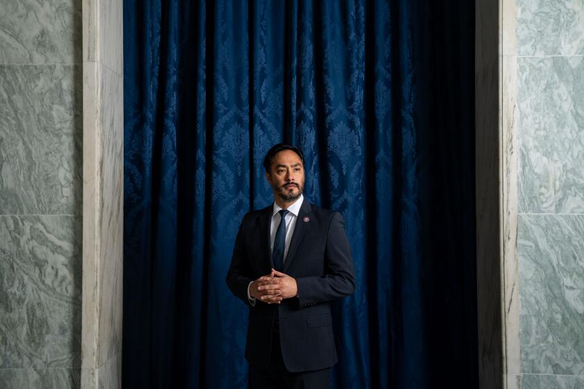 WASHINGTON, DC - MAY 13: Rep. Joaquin Castro (D-TX), poses for a portrait in the Rayburn House Office Building on Thursday, May 13, 2021. (Kent Nishimura / Los Angeles Times)