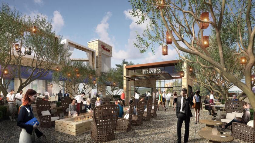Hanging out, drinking wine, being with friends and having dinner are some of the ways today's mall-goers spend time. (Rendering courtesy Westfield UTC)
